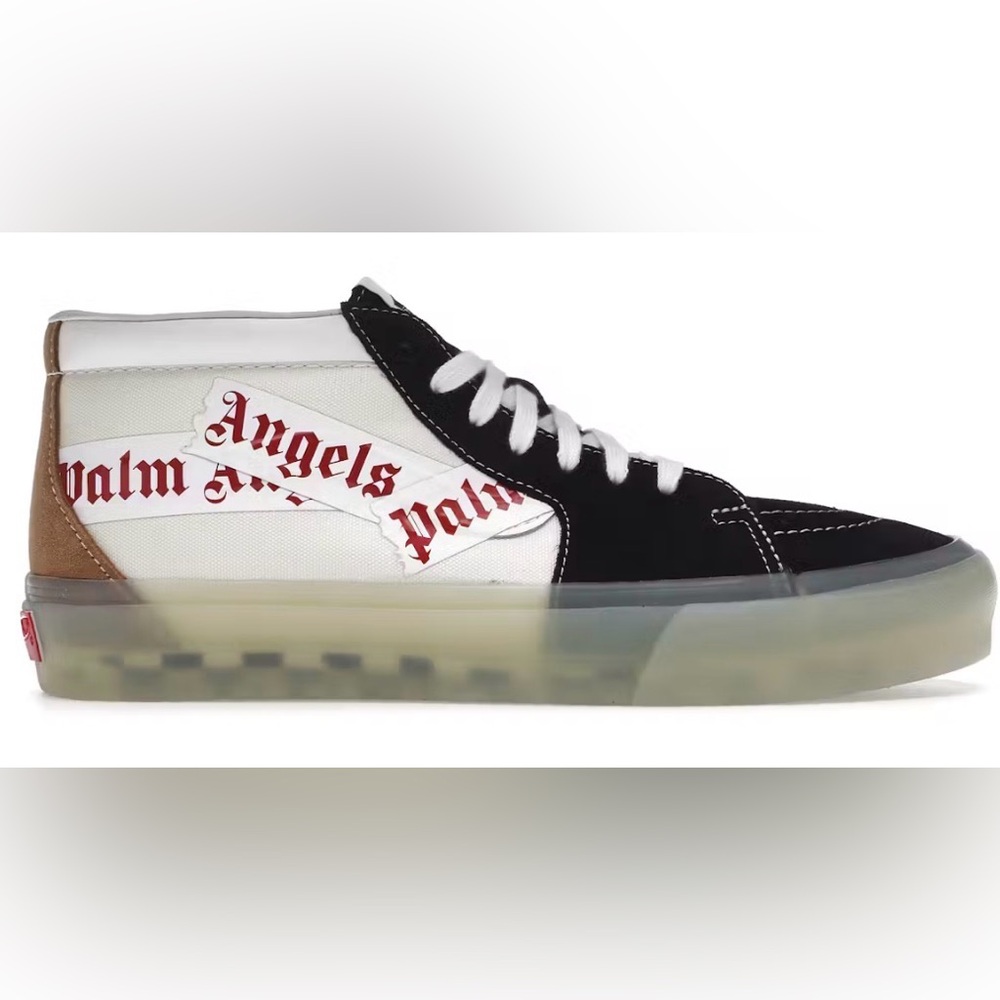 Palm Angels Black and White Sneakers with Brown Detail